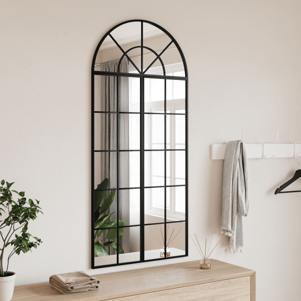 vidaXL Nástenné zrkadlo čierne 60x130 cm oblúkové železné