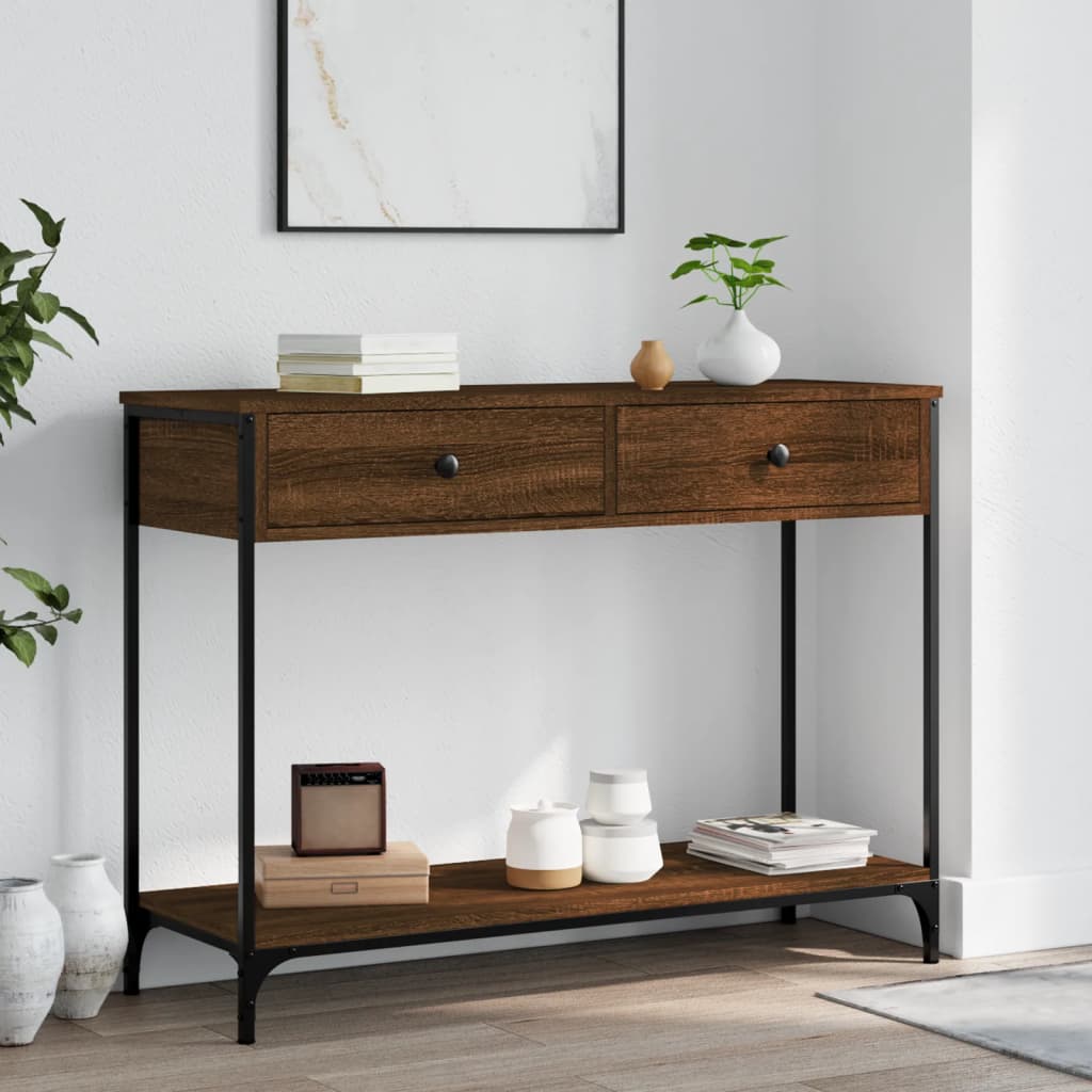 vidaXL Konzolový stolík hnedý dub 100x34,5x75 cm kompozitné drevo