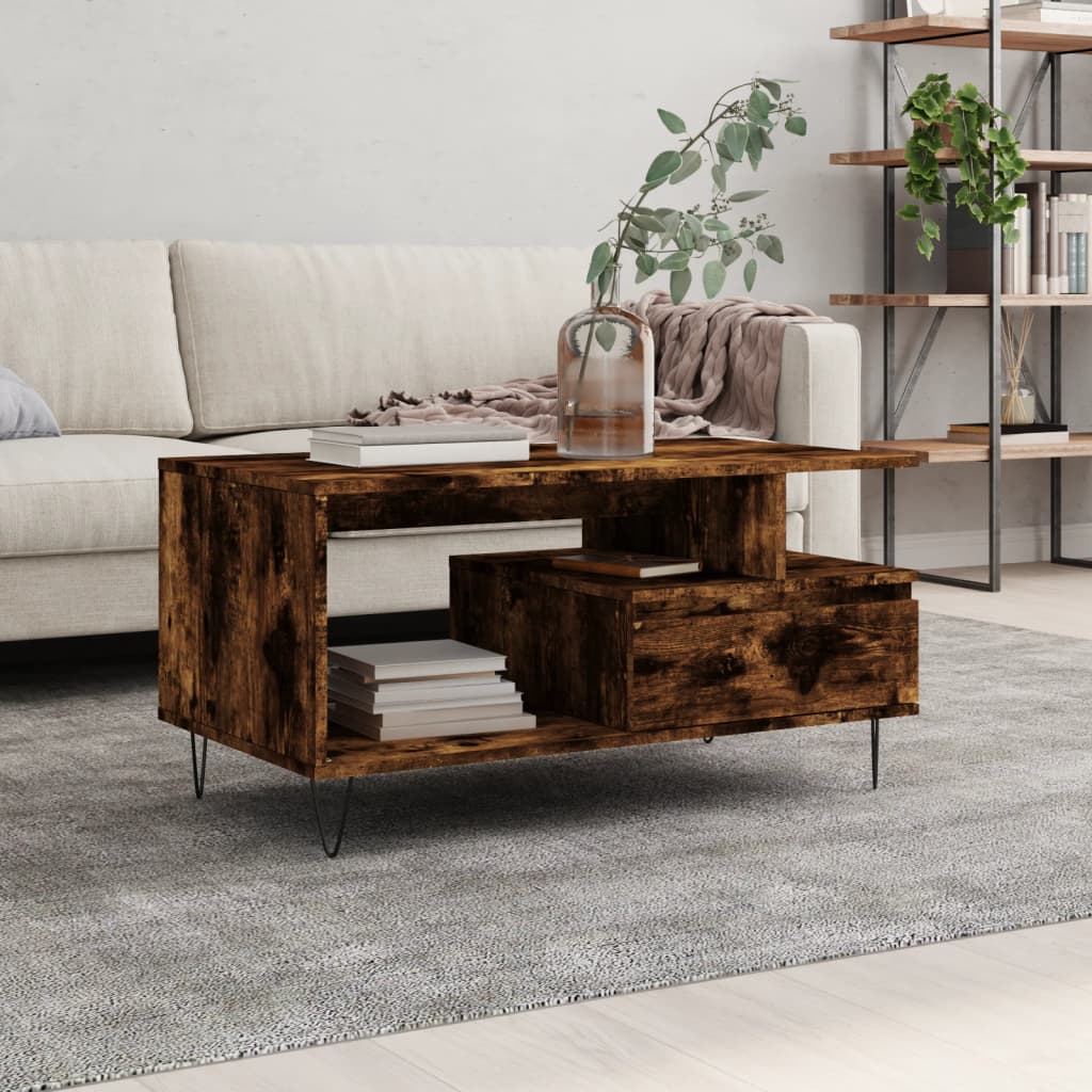 vidaXL Konferenčný stolík dymový dub 90x49x45 cm spracované drevo