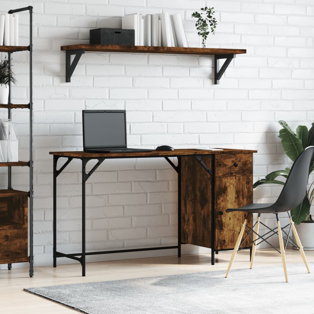 vidaXL Počítačový stôl dymový dub 131x48x75 cm kompozitné drevo
