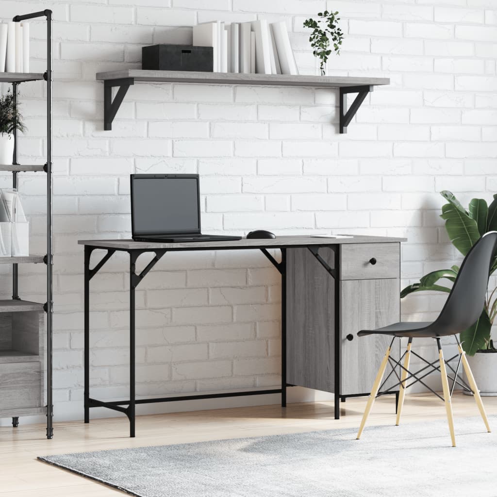 vidaXL Počítačový stôl sivý sonoma 131x48x75 cm kompozitné drevo