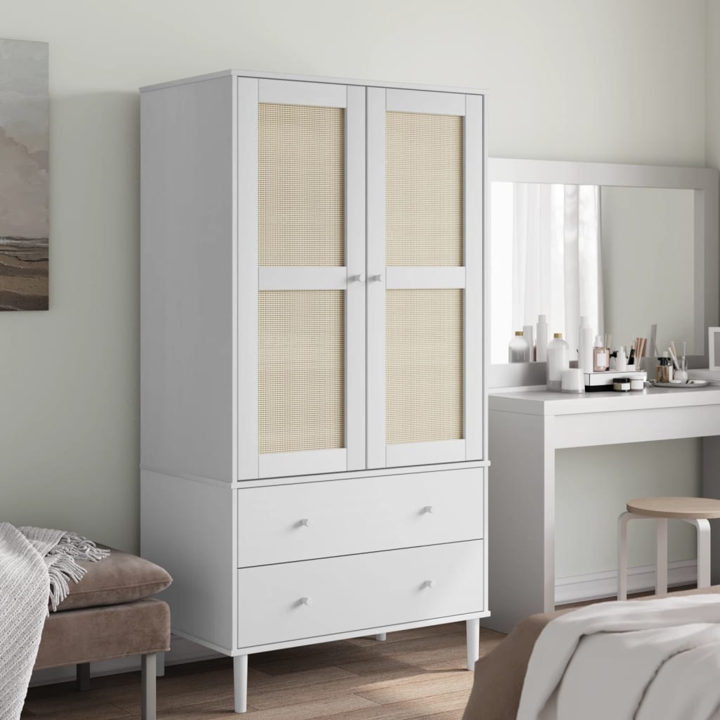 vidaXL Šatník SENJA, ratanový biely 90x55x175 cm, borovicový masív