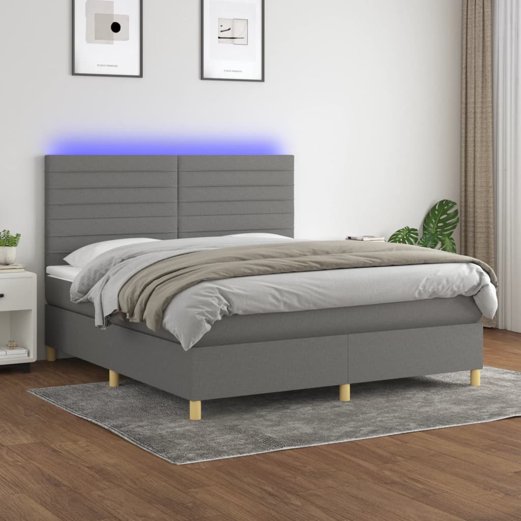 vidaXL Posteľ boxsping s matracom a LED tmavosivá 160x200 cm látka