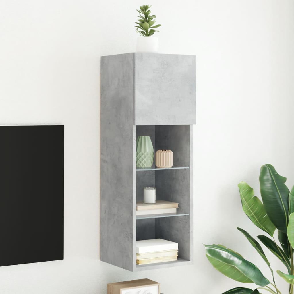 vidaXL TV skrinka s LED svetlami betónová sivá 30,5x30x90 cm