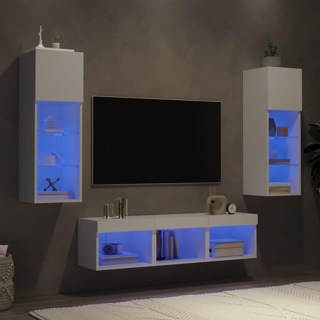 vidaXL 5-dielne TV nástenné skrinky s LED biele kompozitné drevo