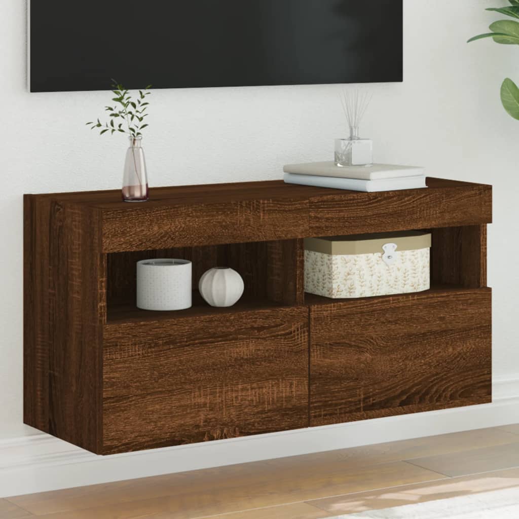 vidaXL TV nástenná skrinka s LED svetlami hnedý dub 80x30x40 cm