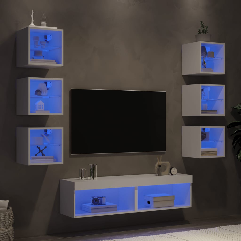 vidaXL 8-dielne TV nástenné skrinky s LED biele kompozitné drevo