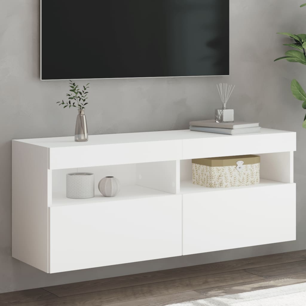 vidaXL TV nástenná skrinka s LED svetlami biela 100x30x40 cm