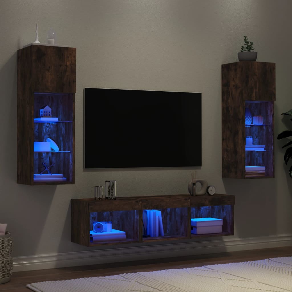 vidaXL 5-dielne TV nástenné skrinky s LED dymový dub kompozitné drevo