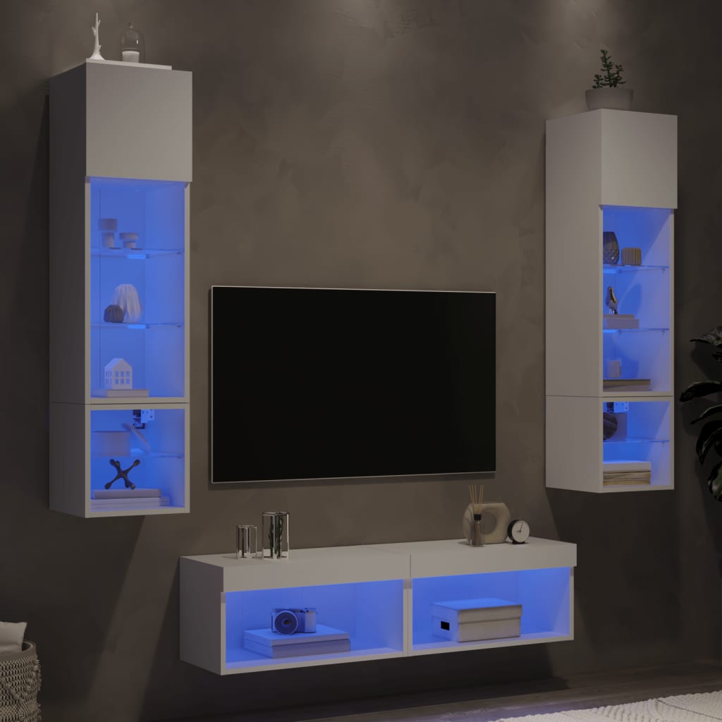 vidaXL 6-dielne TV nástenné skrinky s LED biele kompozitné drevo