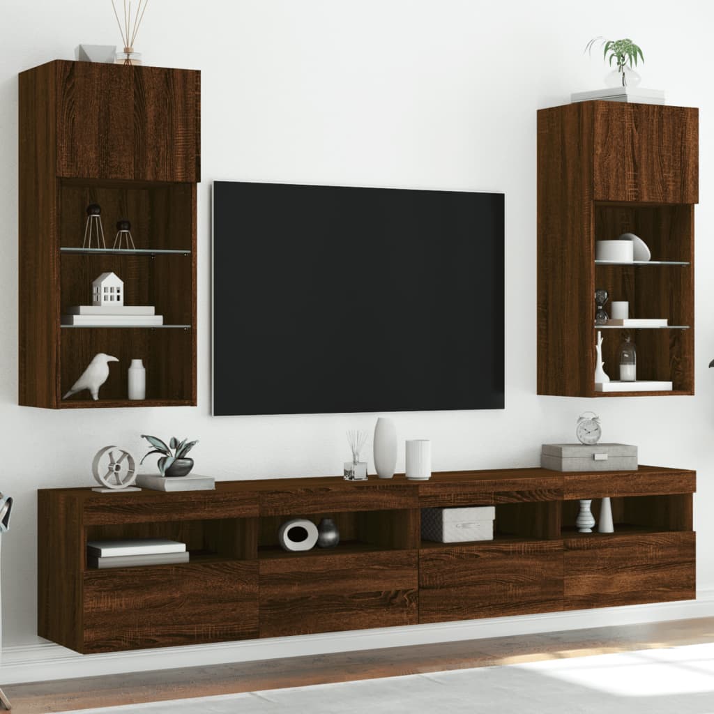 vidaXL TV skrinky s LED svetlami 2 ks hnedý dub 40,5x30x90 cm