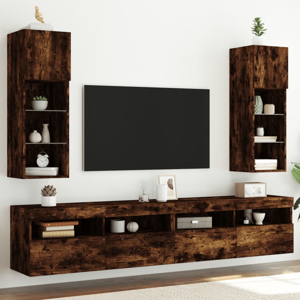 vidaXL TV skrinky s LED svetlami 2 ks dymový dub 30,5x30x90 cm