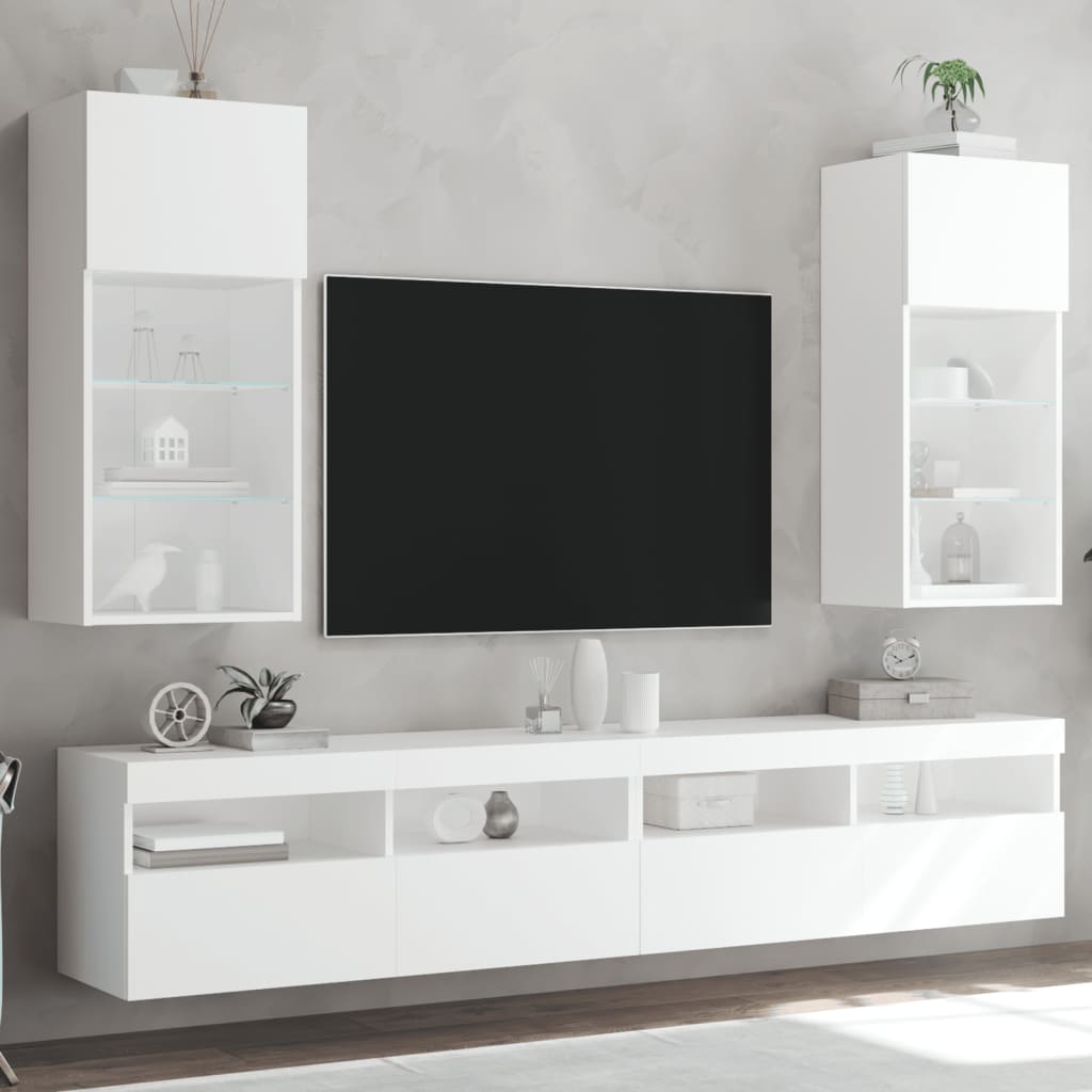 vidaXL TV skrinky s LED svetlami 2 ks biele 40,5x30x90 cm