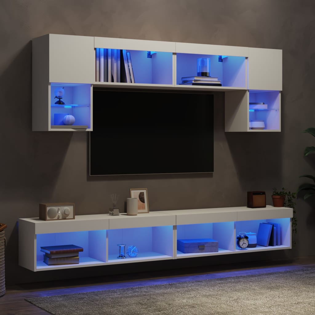 vidaXL 6-dielne TV nástenné skrinky s LED biele kompozitné drevo