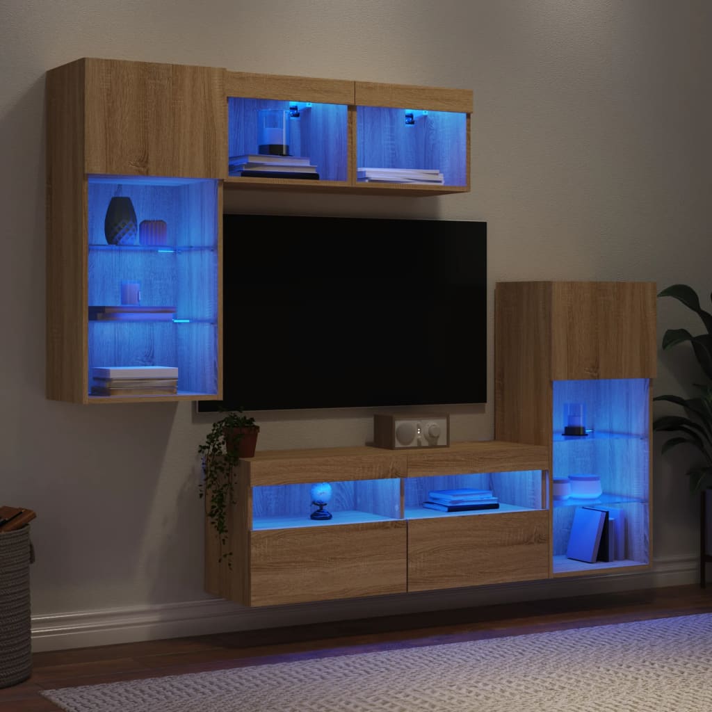 vidaXL 5-dielne TV nástenné skrinky s LED dub sonoma kompozitné drevo