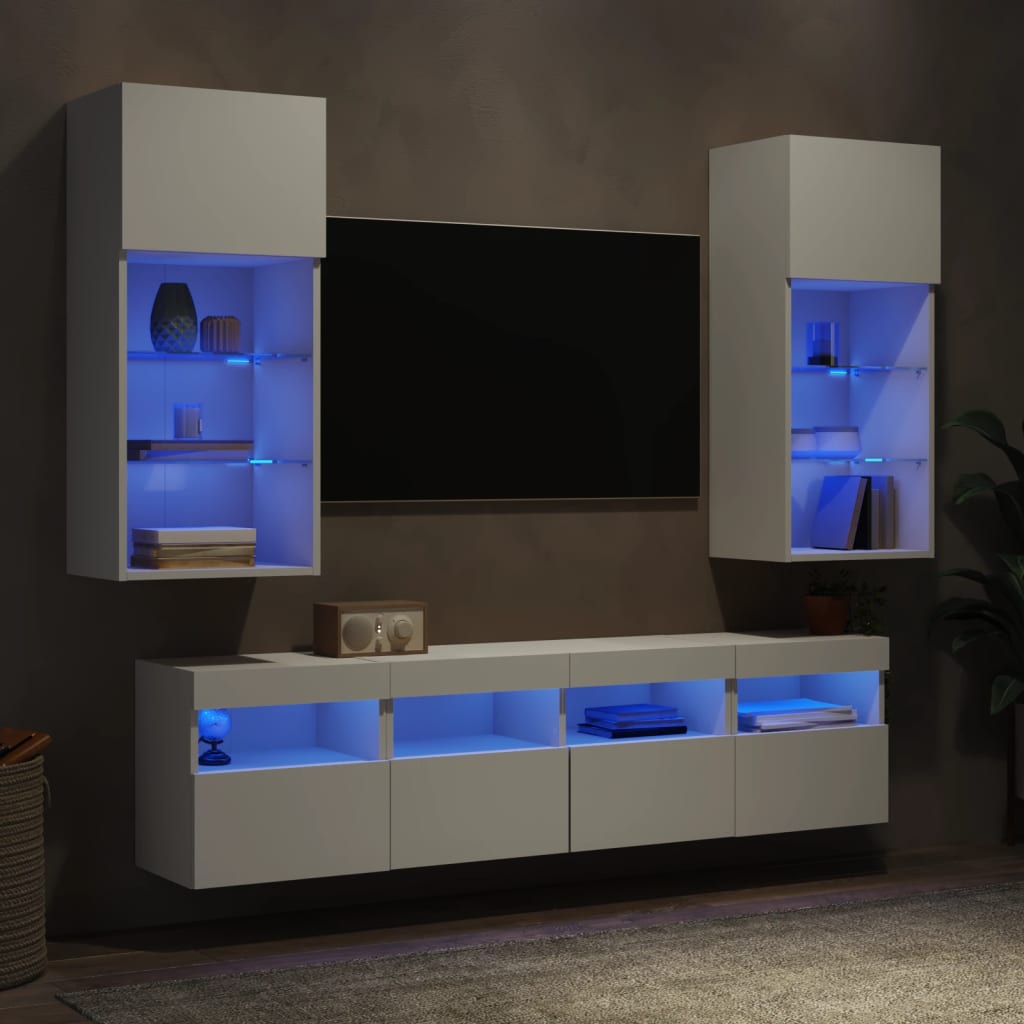 vidaXL 5-dielne TV nástenné skrinky s LED biele kompozitné drevo