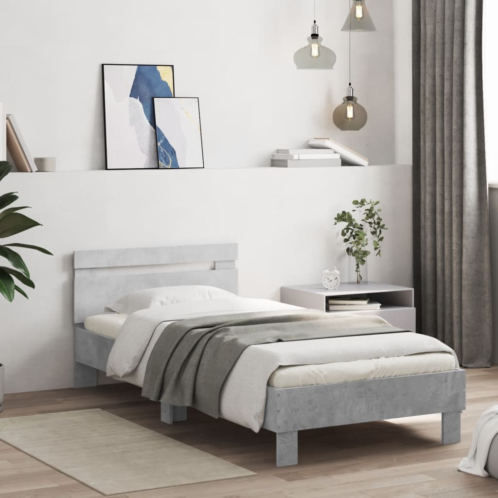 vidaXL Posteľný rám s čelom betónovo sivý 75x190 cm kompozitné drevo