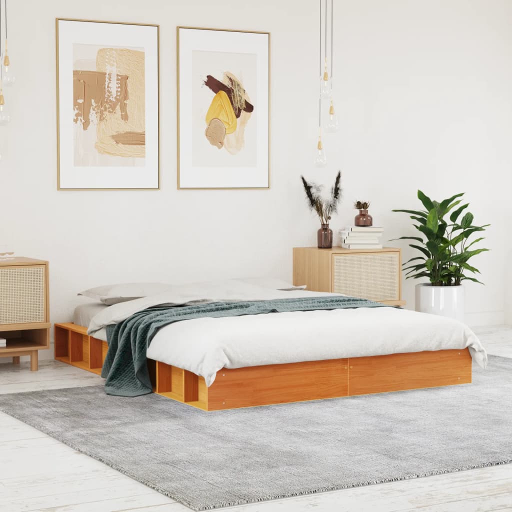 vidaXL Posteľ bez matraca voskovo hnedý 135x190 cm masívna borovica