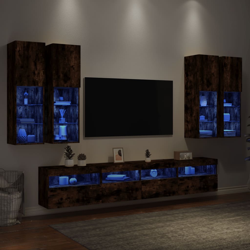 vidaXL 7-dielna súprava TV nástenných skriniek s LED dymový dub