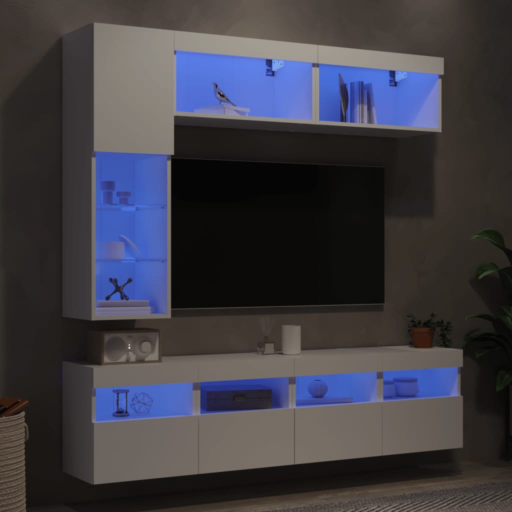 vidaXL 7-dielna súprava TV nástenných skriniek s LED svetlami biela