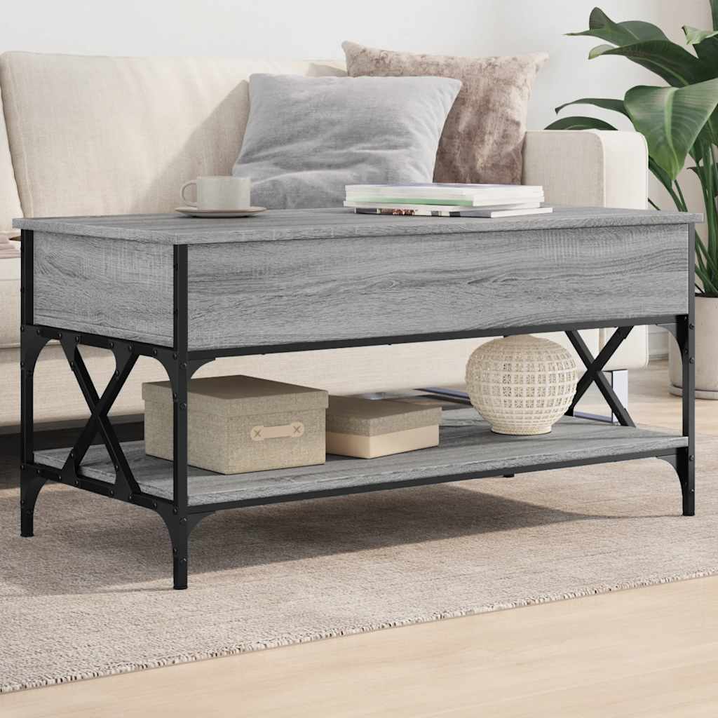 vidaXL Konferenčný stolík sivý sonoma 100x50x50 cm kompoz. drevo a kov