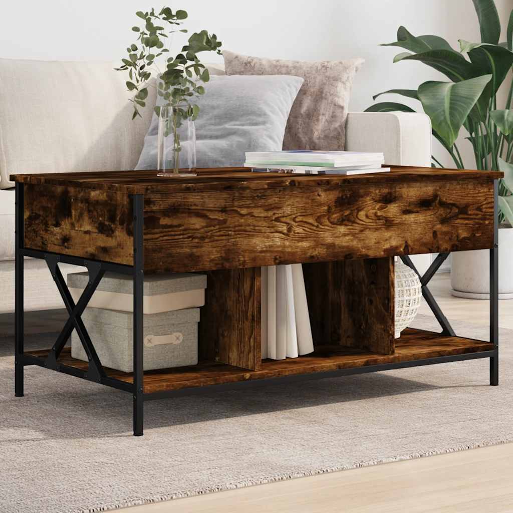 vidaXL Konferenčný stolík dymový dub 100x55x50 cm kompoz. drevo a kov