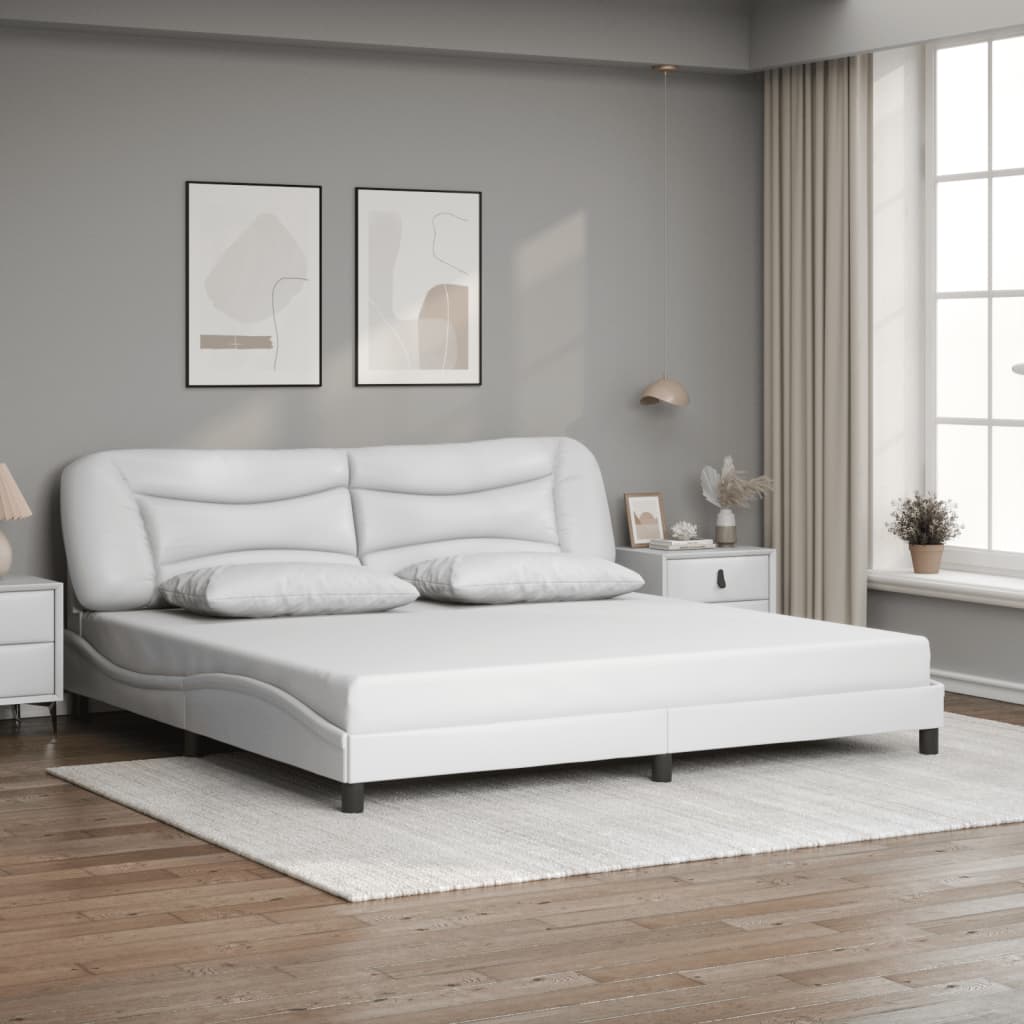 vidaXL Posteľný rám s čelom biely 200x200 cm umelá koža