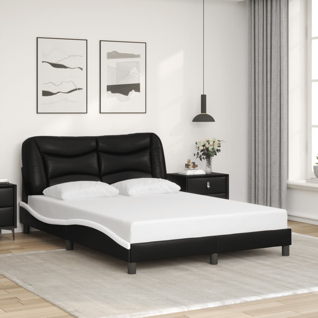 vidaXL Posteľný rám s čelom čierno-biely 140x190 cm umelá koža