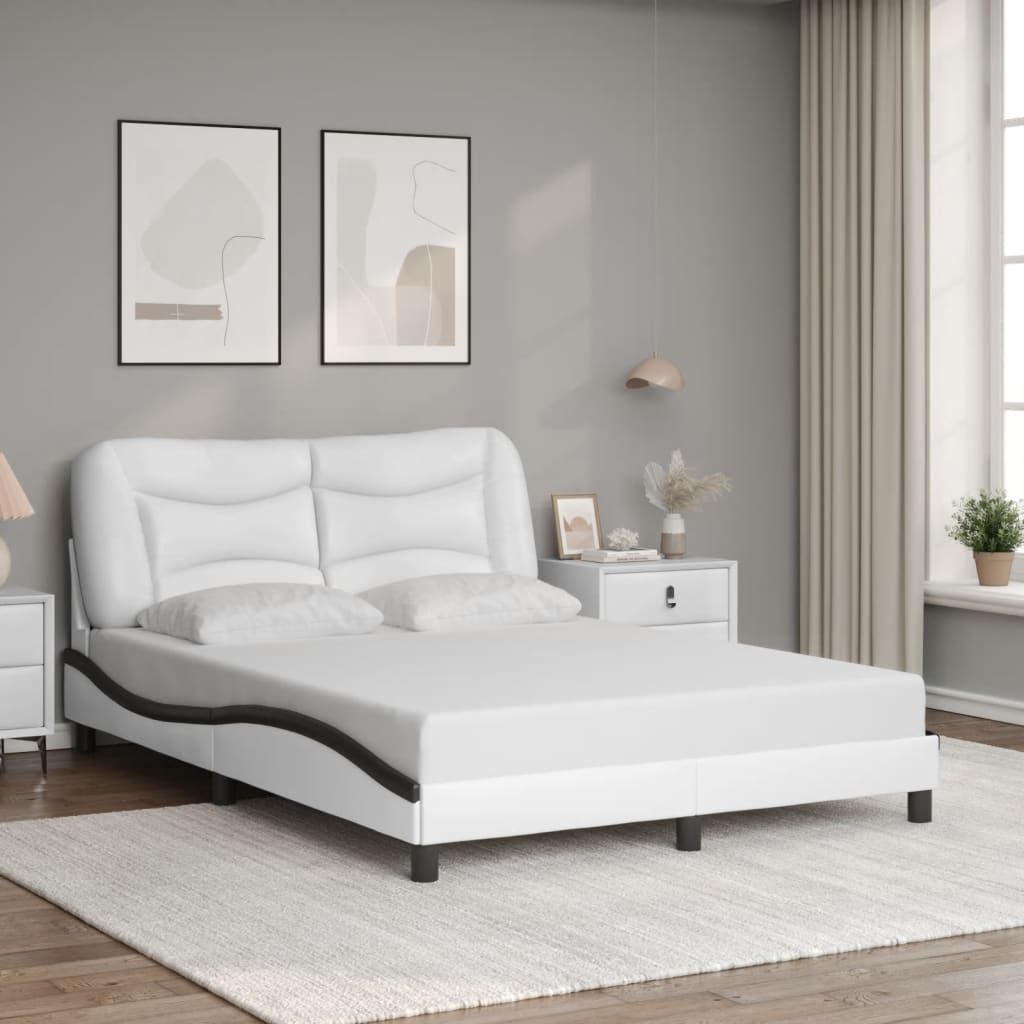 vidaXL Posteľný rám s čelom bielo-čierny 140x190 cm umelá koža