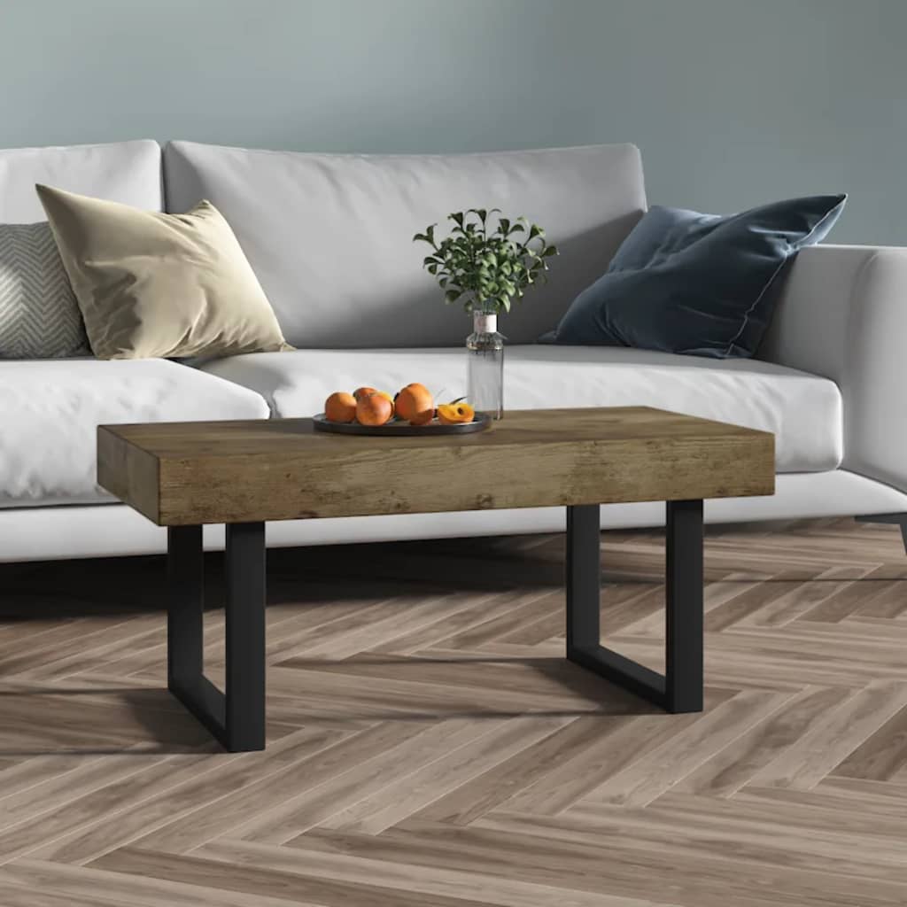 vidaXL Konferenčný stolík tmavohnedý a čierny 90x45x40 cm MDF a železo