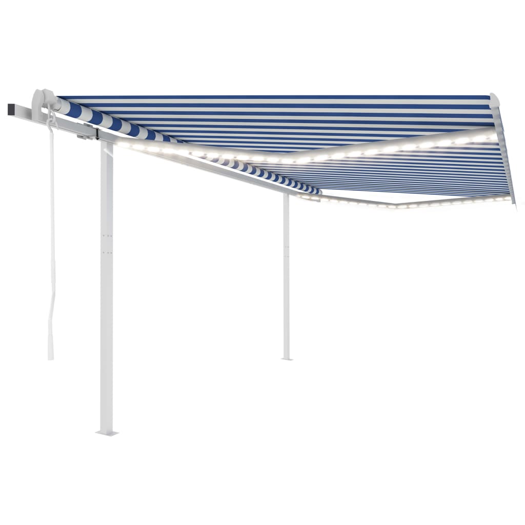 vidaXL Automatická markíza, LED a senzor vetra 4,5x3,5 m, modrá/biela