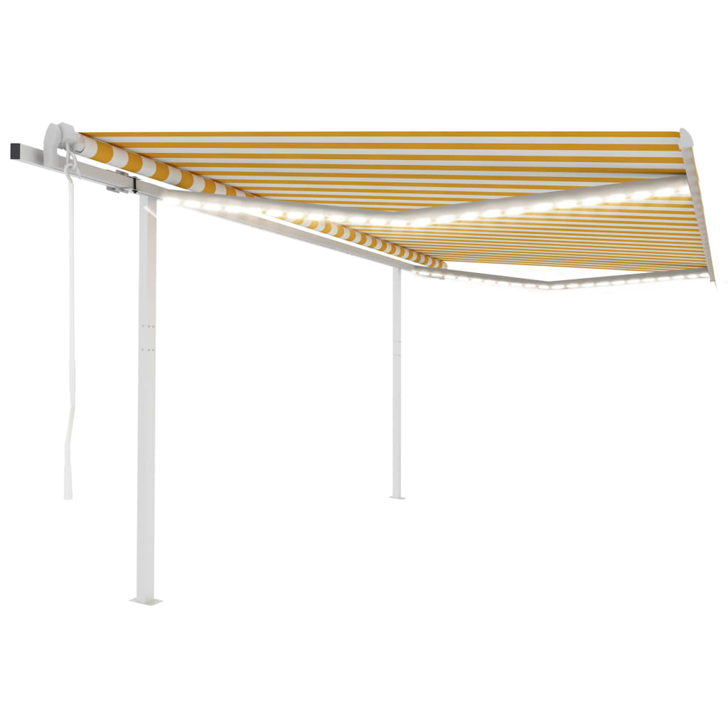 vidaXL Automatická markíza, LED a senzor vetra 4,5x3,5 m, žltá/biela