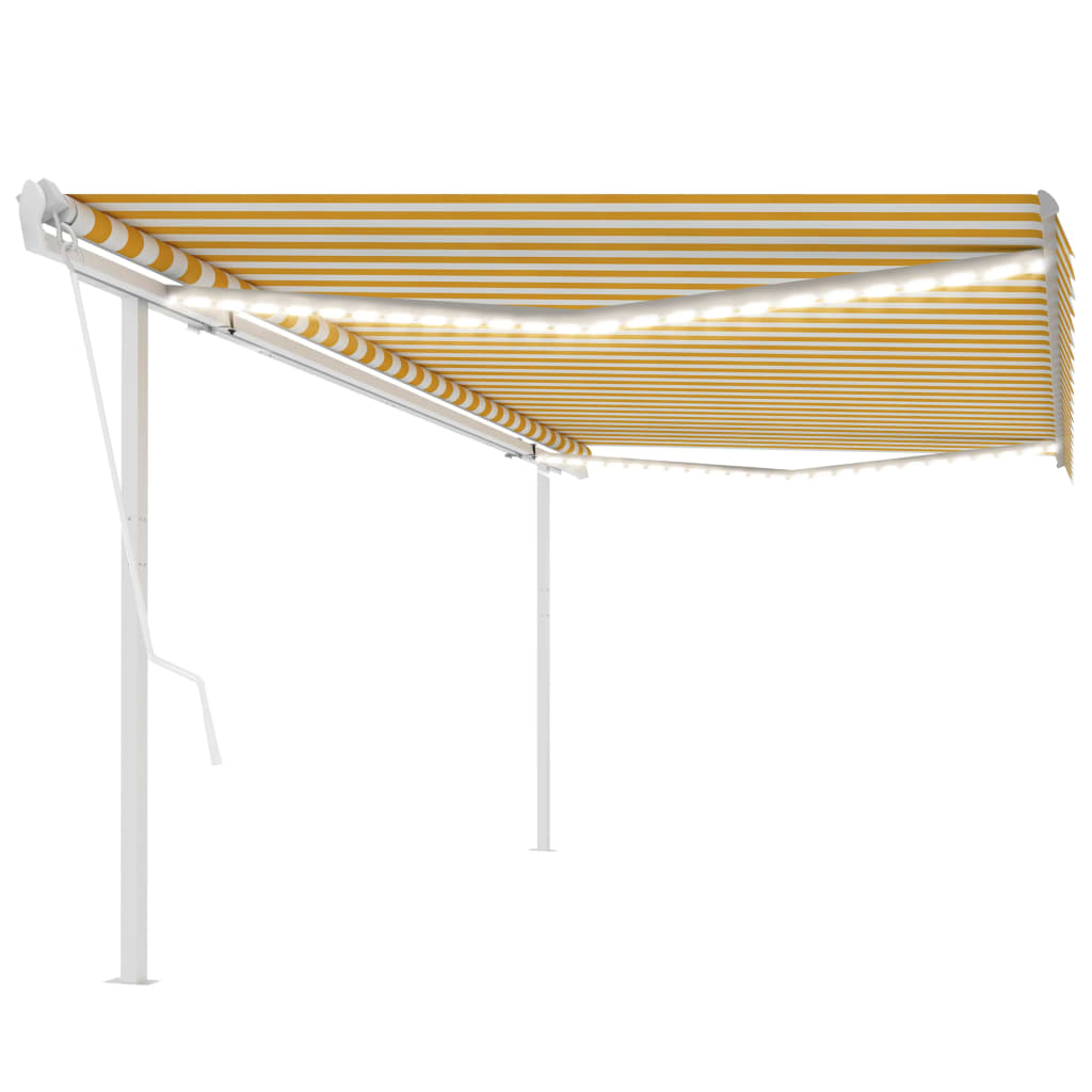vidaXL Automatická markíza, LED a senzor vetra 5x3 m, žltá/biela