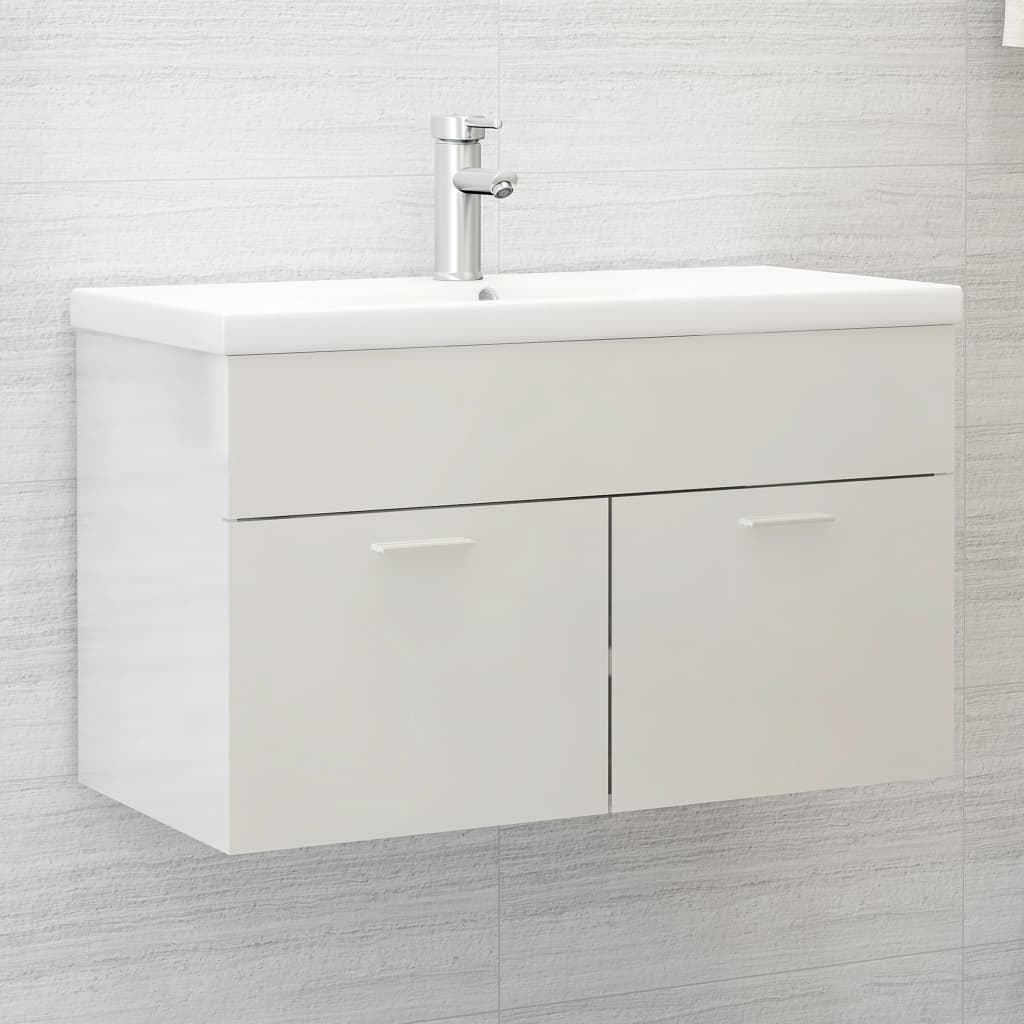 vidaXL Skrinka pod umývadlo lesklá biela 80x38,5x46cm kompozitné drevo