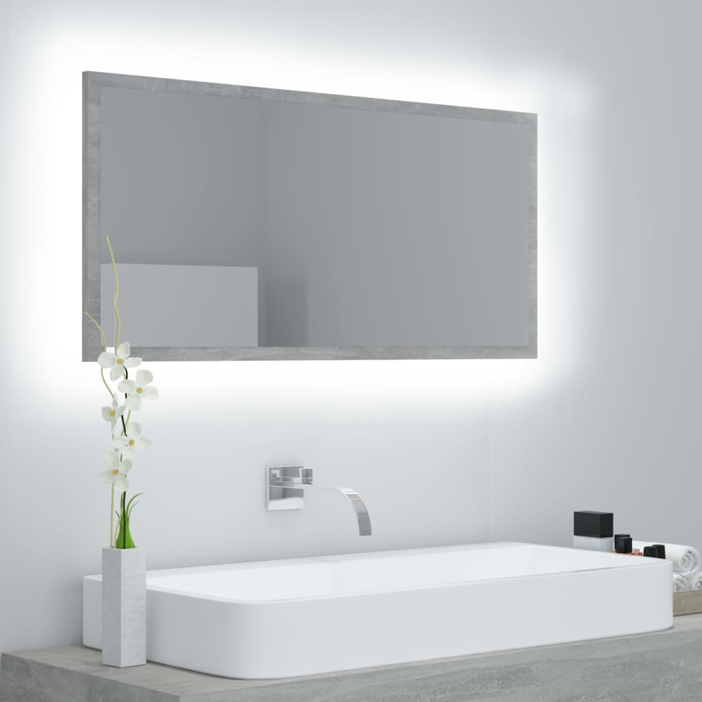 vidaXL Kúpeľňové zrkadlo s LED, betónovo sivé 90x8,5x37 cm, akryl