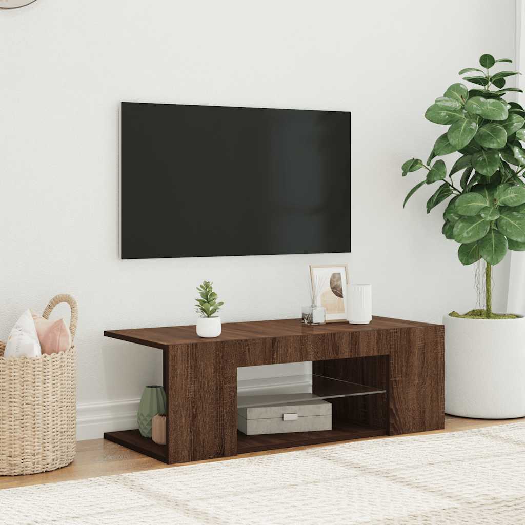 vidaXL TV skrinka s LED svetlami hnedý dub 90x39x30 cm