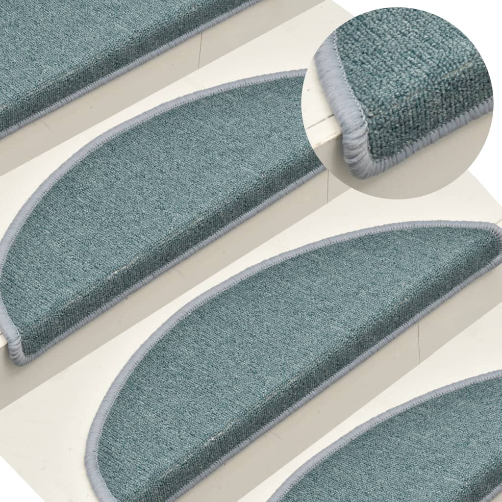 vidaXL Schodové rohože 15 ks 56x17x3 cm morsko modré polkruhové