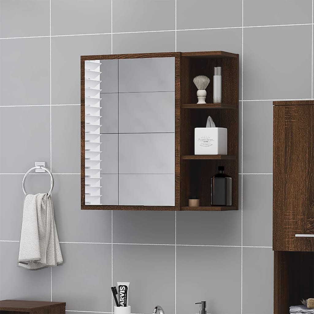 vidaXL Zrkadlová skrinka hnedý dub 62,5x20,5x64 cm spracované drevo