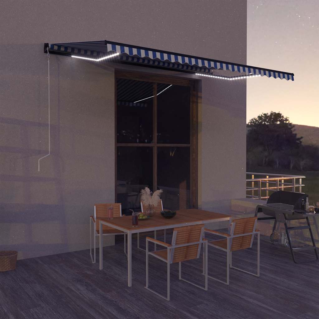 vidaXL Markíza so senzorom vetra a LED 500x300 cm modrá a biela