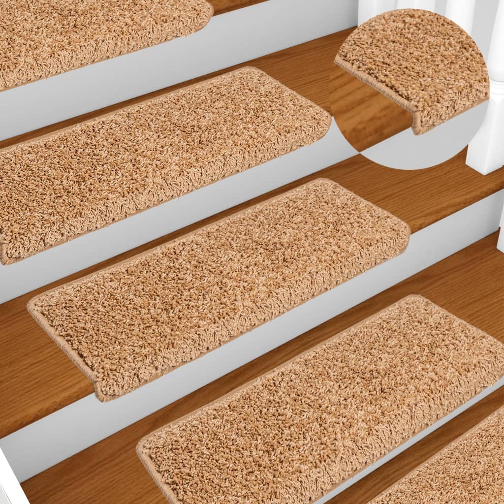 vidaXL Schodové rohože 10 ks 65x21x4 cm béžové s obdĺžnikovým okrajom