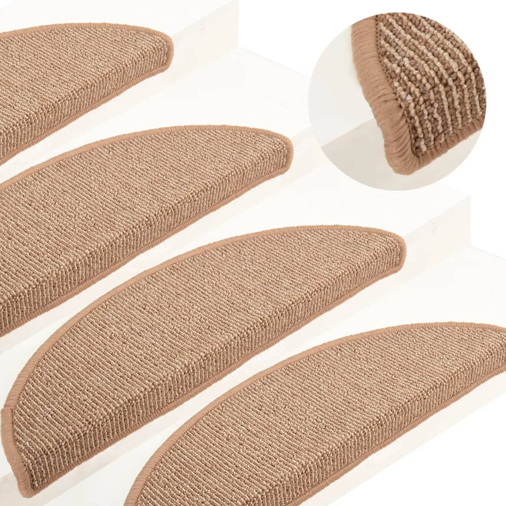 vidaXL Schodové rohože 15 ks 56x17x3 cm svetlohnedé polkruhové