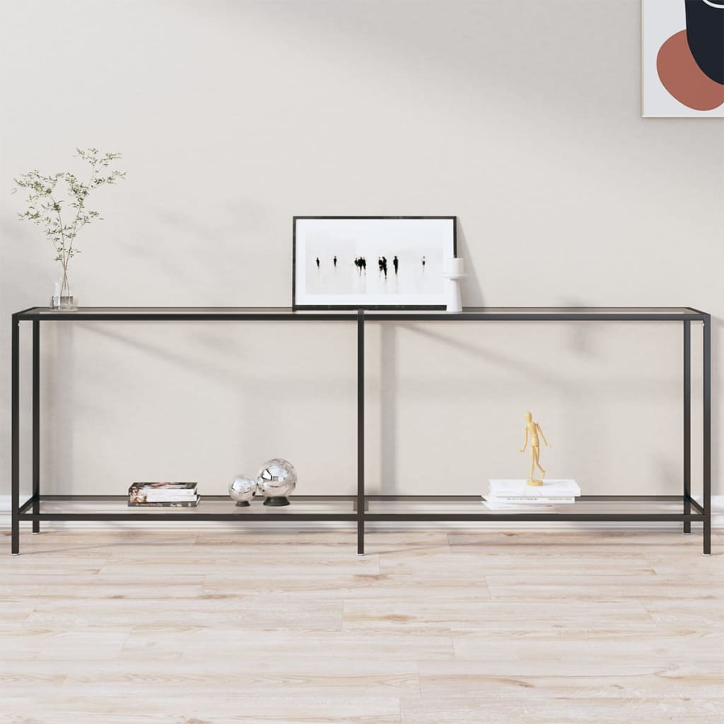 vidaXL Konzolový stolík priehľadný 220x35x75,5 cm tvrdené sklo