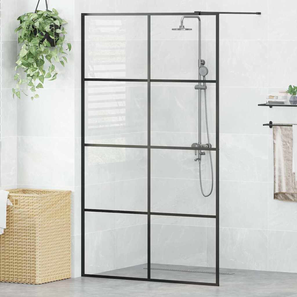 vidaXL Sprchová zástena s priehľadným ESG sklom 115x195 cm čierna