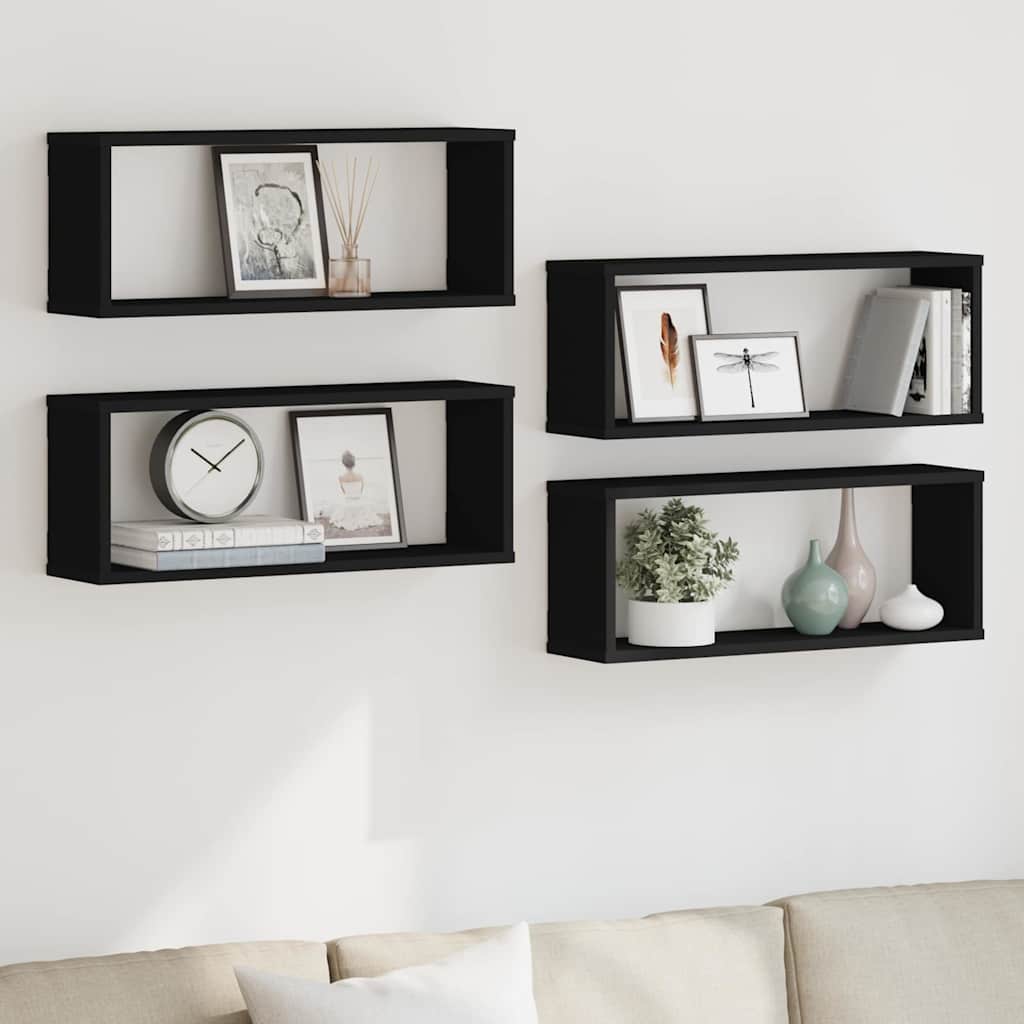 vidaXL Nástenné police 4 ks, čierne 60x15x23 cm, kompozitné drevo