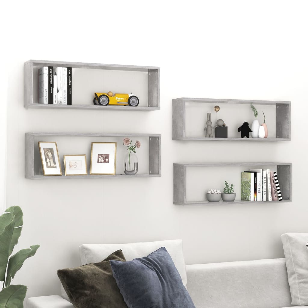 vidaXL Nástenné police 4ks betónovo sivé 80x15x26,5cm kompozitné drevo