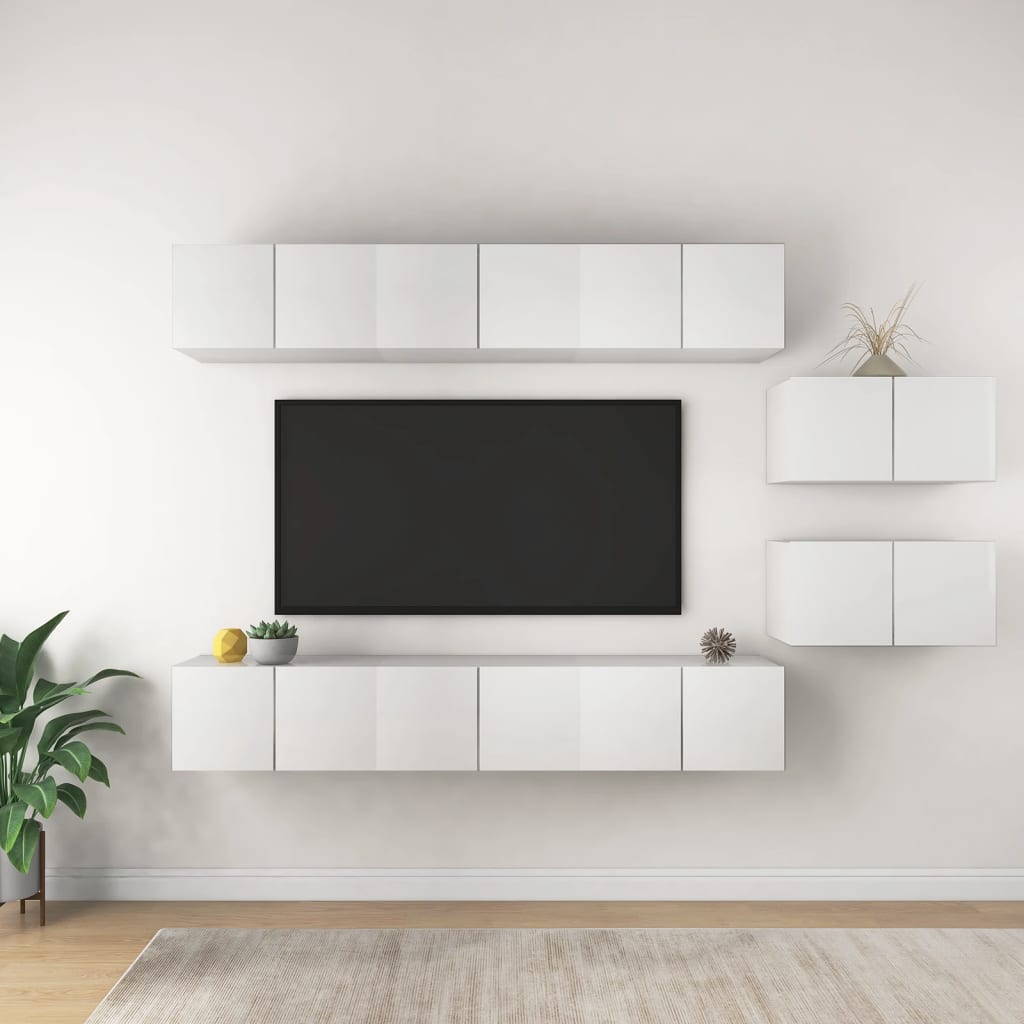 vidaXL TV skrinky 8 ks, biele, kompozitné drevo