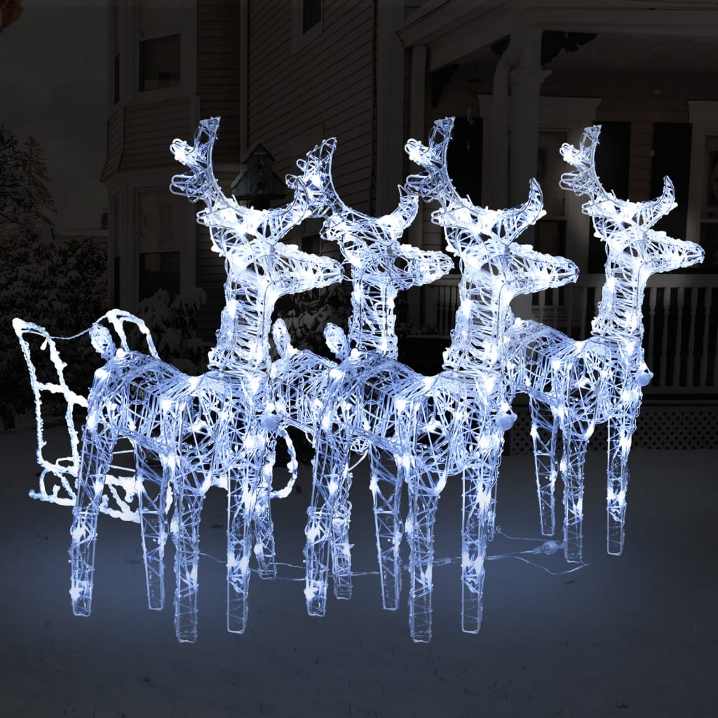 vidaXL Vianočná dekorácia so sobmi a saňami 240 LED akryl