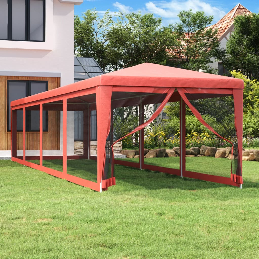 vidaXL Párty stan s 10 sieťkovanými bočnými stenami červený 3x12m HDPE