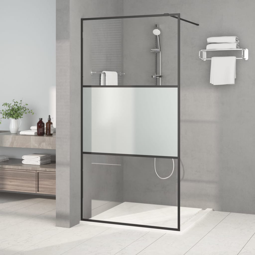 vidaXL Sprchová zástena čierna 100x195 cm polopriehľadné ESG sklo
