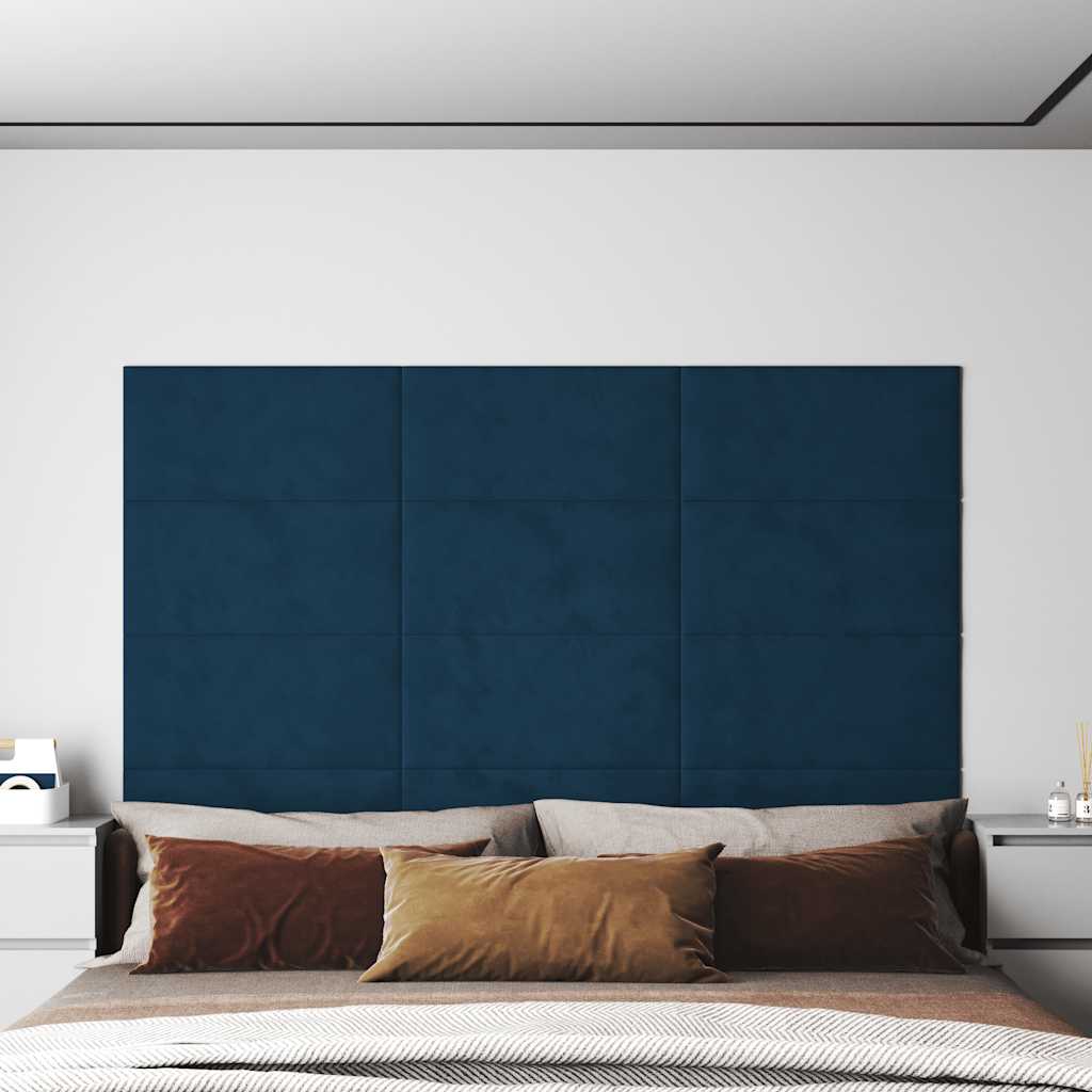vidaXL Nástenné panely 12 ks modré 60x30 cm zamat 2,16 m²